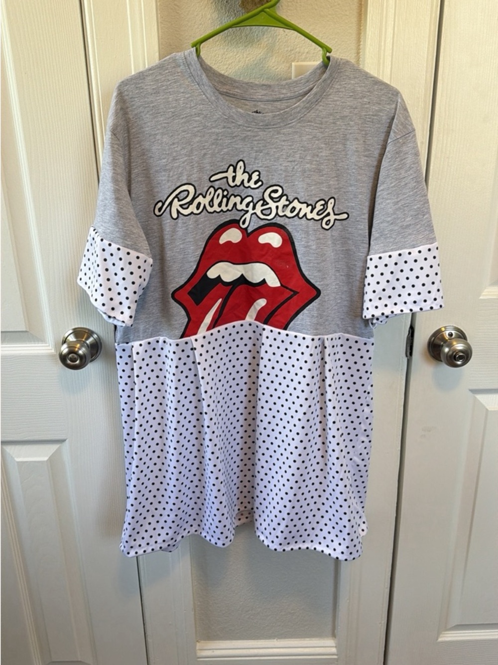 Grey & White Polka Dot Mini Dress with Red Graphic